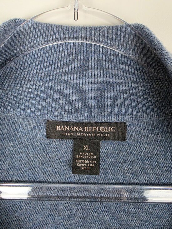 Banana Republic Men's Sweater Merino Wool Quarter Zip Blue Heathered Size XL - Picture 11 of 11